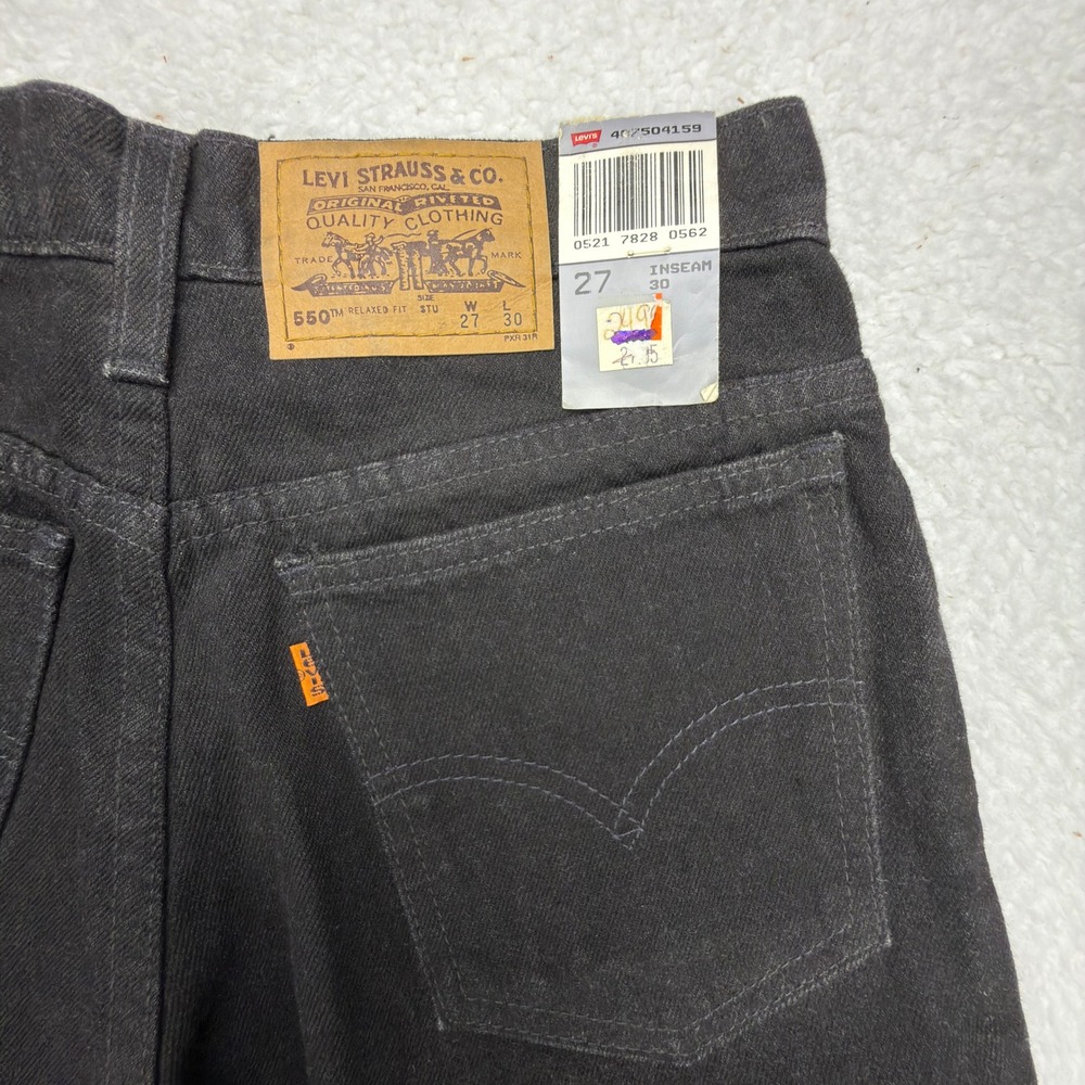 Vintage 90s Levis 550 Relaxed Fit Student Jeans Black‎ Orange Tab 27x30 NOS NWT